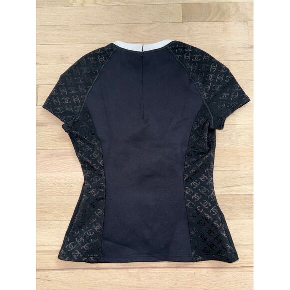 Chanel 24C Black White Crystal CC Logo Neoprene Stretch Jersey Top T Shirt 38 - Picture 15 of 16